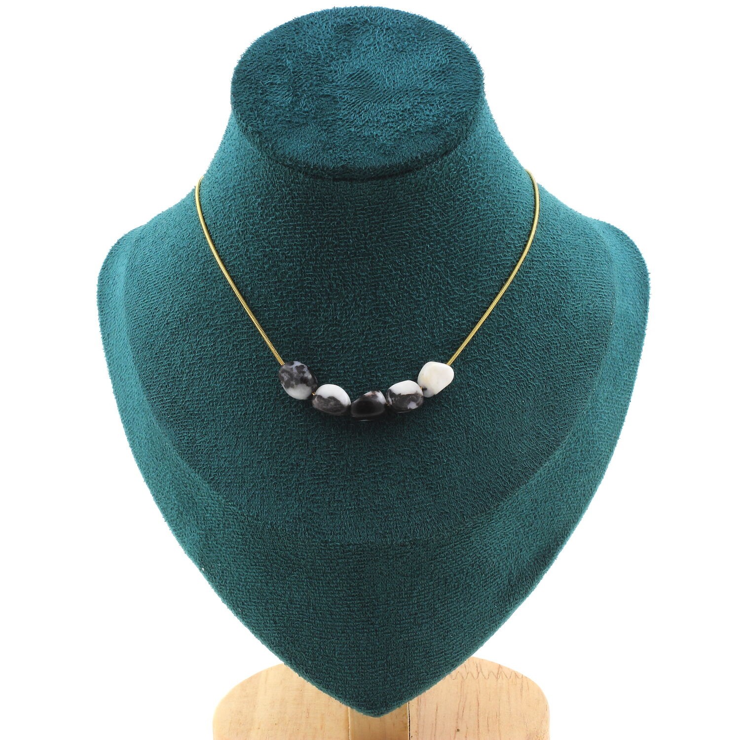 Collier jaspe zèbre du Brésil bijou bohème chic en acier doré pour le quotidien