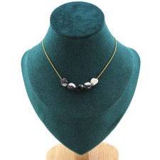 Collana 5 Perle Diaspro Zebra Del Brasile Catena IN Acciaio Dorato Donne, Ho
