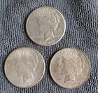 Lot of 3 -circulated 1922 Silver Peace Dollars - 1922, 1922s, 1922s