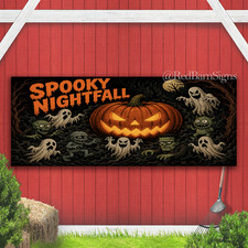 Haunted Pumpkin Nightfall Spooky Halloween Indoor Outdoor Banner Sign