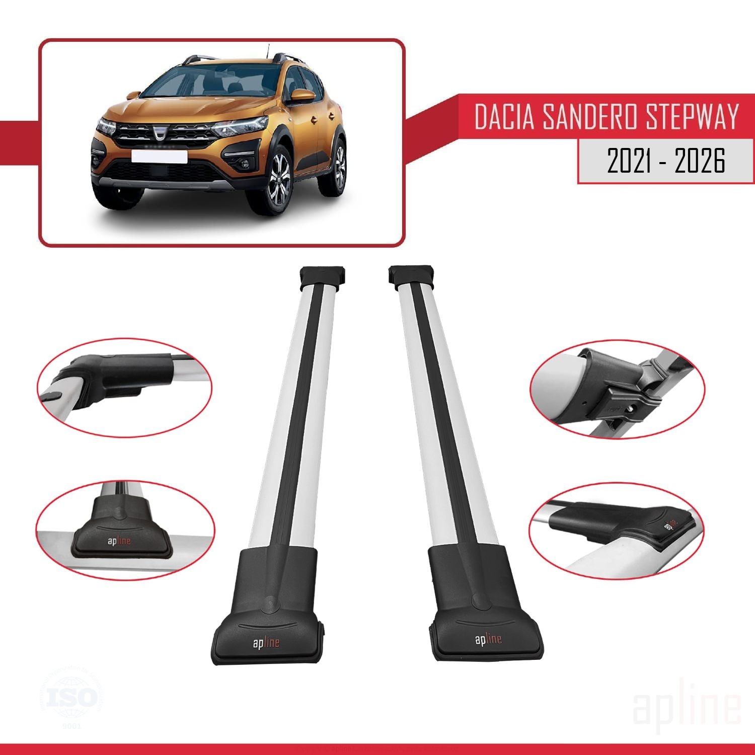 Barres de toit pour Dacia Sandero Stepway 3 2021-2026 FLY Model en aluminium noir