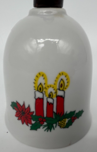 Wooden Handled Christmas Candles over Holly 7" Bell~Decorative Porcelain Bell - Picture 2 of 7