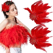 2 Pcs Feather Hair Clips Ballet Style Crystal Flower Ostrich Swan Feather Hai...