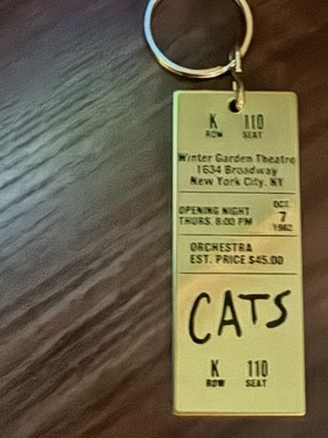  CATS''  1982 BRASS TICKET KEYCHAIN WINTER GARDEN THEATRE OPENING NIGHT  BROADWAY
