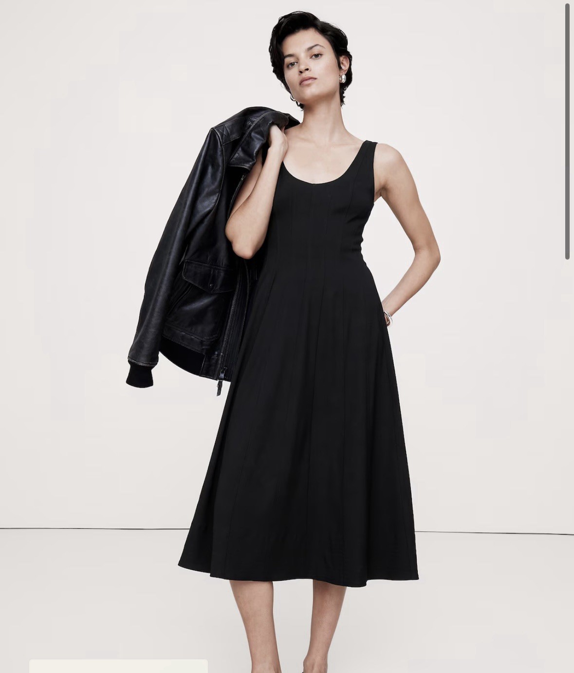 NEW WITH TAG: BANANA REPUBLIC CREPE SCOOP-NECK MIDI DRESS-BLACK SIZE: 6, $250