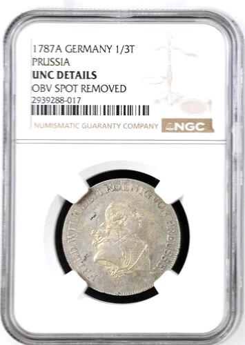 1787 A German States Prussia 1/3 Thaler, NGC UNC Details, KM-344, Germany