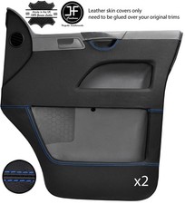 BLUE STITCH 2X FRONT DOOR CARD LEATHER COVERS FOR VW T5 TRANSPORTER CARAVELLE