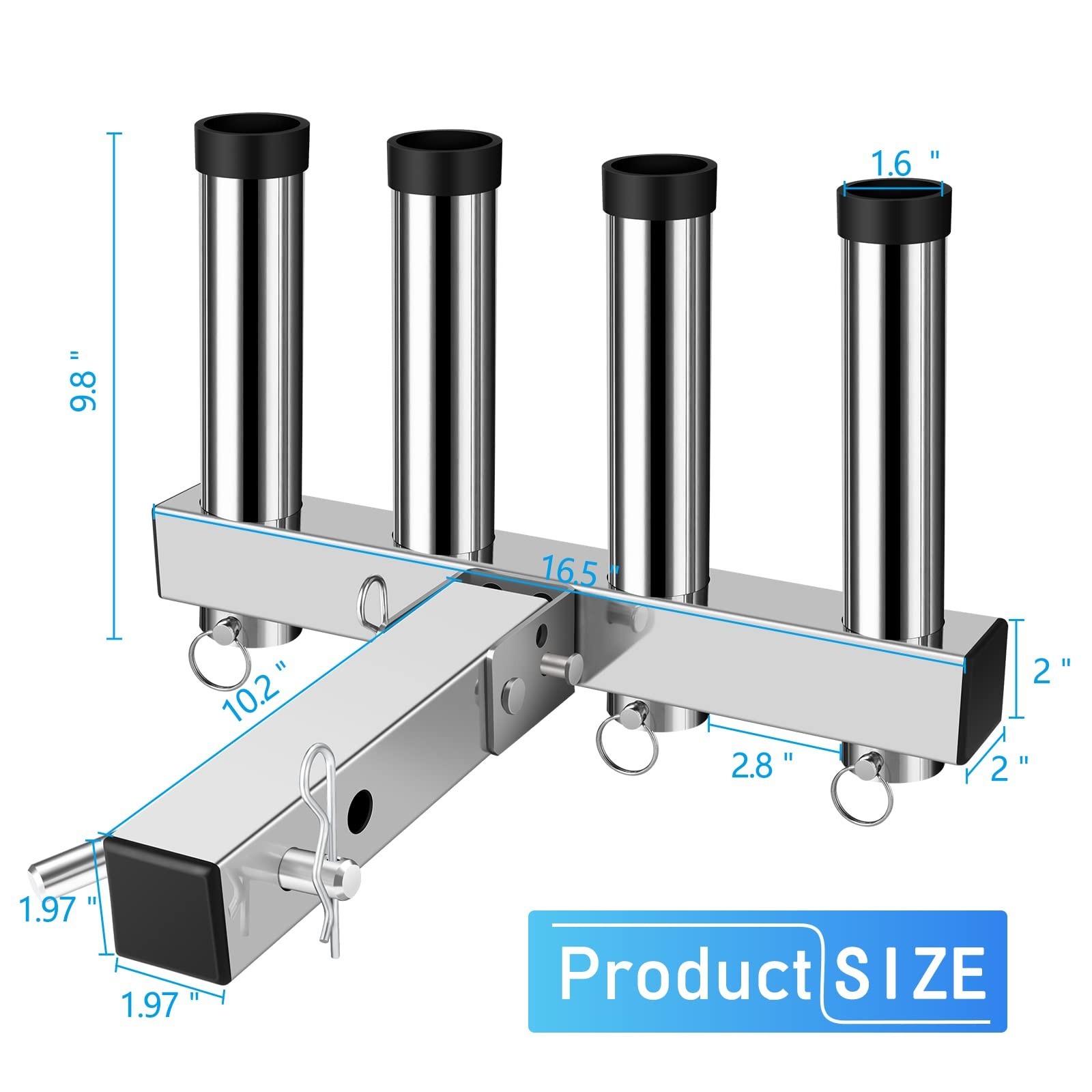 Stainless Steel Hitch Fishing Rod Holder, GADFISH Hitch Mount Rod Holder, 4 L...