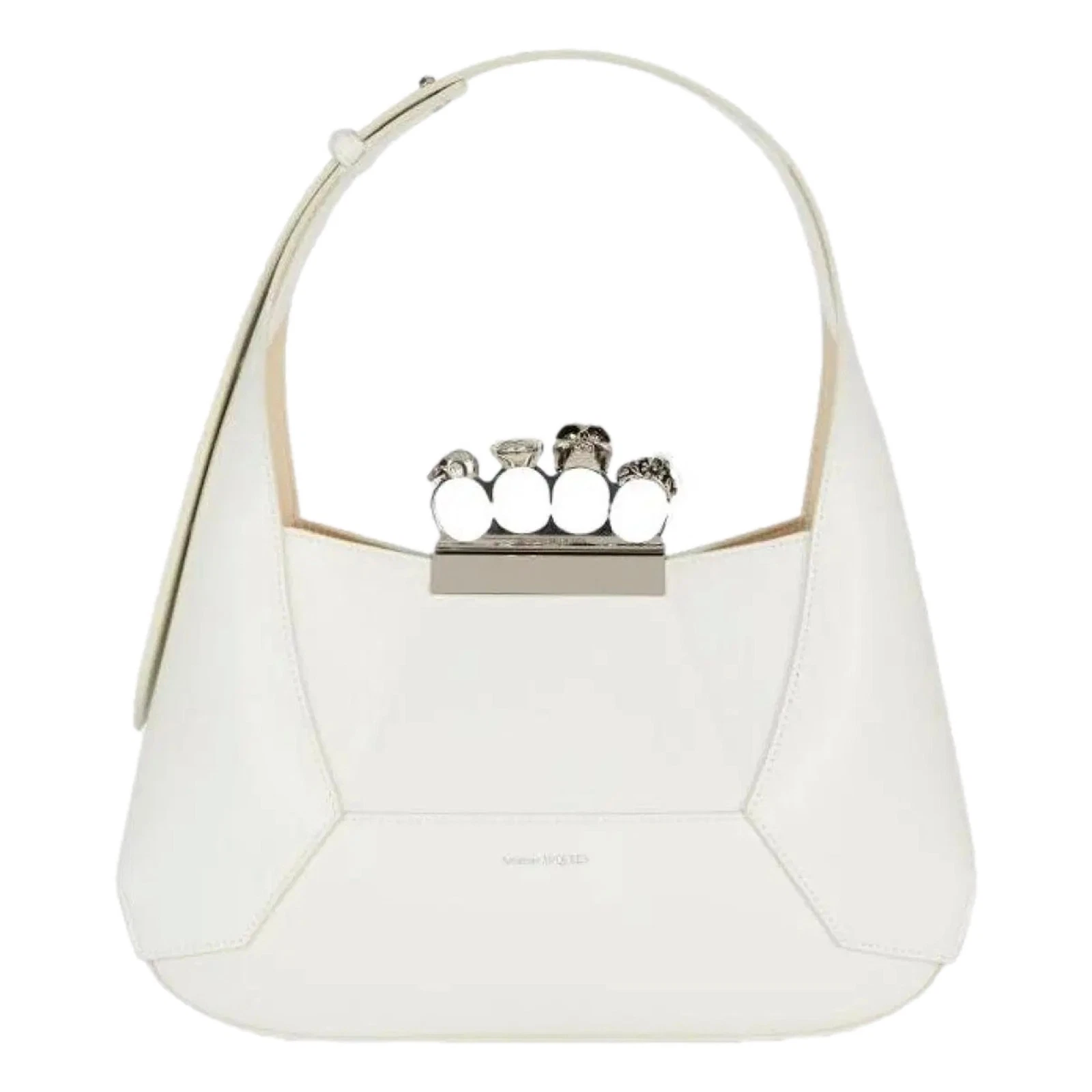Alexander McQueen — Alexander McQueen Jewelled Hobo White Leather Knuckle Skull Bag New