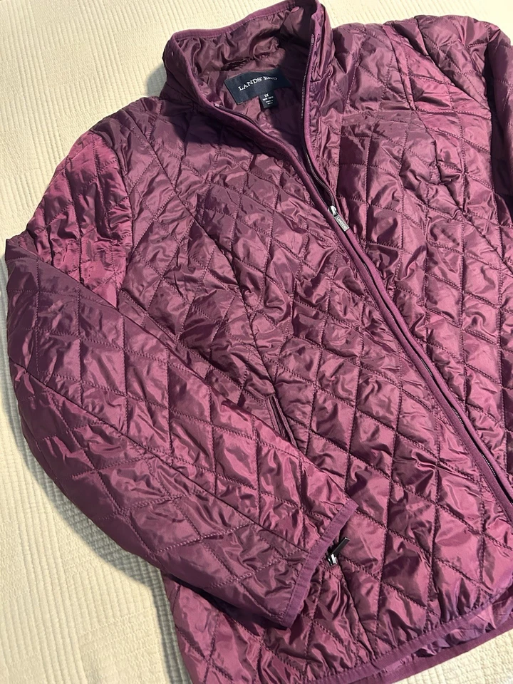 Chaqueta acolchada Lands End Primaloft para mujer 1X granate púrpura ligera empaquetable Foto 3 de 4