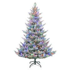 Pre-Lit Flocked Arctic Fir Artificial Christmas Tree Color-Changing Lights 7.5'