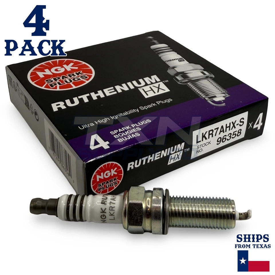 Paquete de 4 bujías NGK Ruthenium HX 2016-2020 para Kia Optima L4 2,4 L Foto 2 de 3