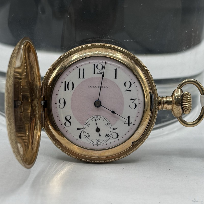 Columbia 7J Pink Dial Pocket Watch "Victory" Gorgeous Engraving! DOES NOT RUN