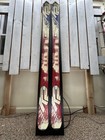 K2 Apache Interceptor Skis Pair Model Mounted on Black Stained Wood Board