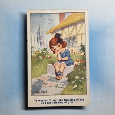 Donald McGill Comic Postkarte um 1920 süßes Kind Land Garten denken