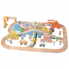 Wooden Scene Block Track Toy Printed and Painted Railway Layout Colorful