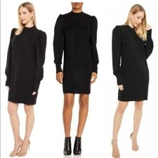 WayF Lola Puff Sleeve Sweater Dress XL Black NEW Mock Neck Stretchy Stylish