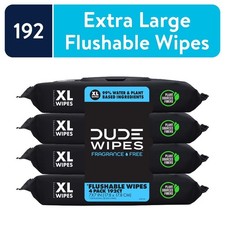 DUDE Wipes Flushable Wipes, XL Wet Wipes for At Home Use, 48 Count, 4 Pack