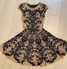 Alexander McQueen Dress Sleeveless Fit and Flare Silk Blend Beige Black Japan