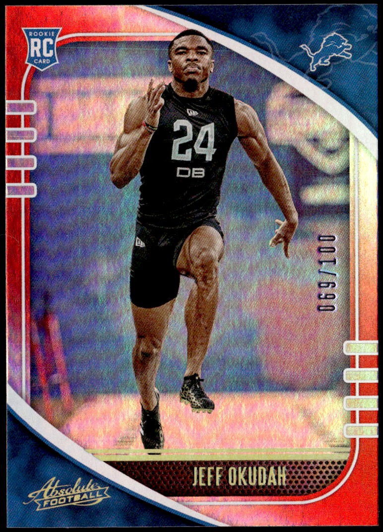 2020 Panini Absolute #155 Jeff Okudah Spectrum Red #/100 Rookie