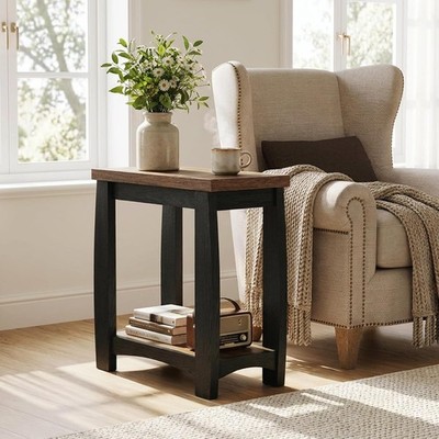 Modern Wooden End Table 2-Tier Narrow Side Table with Storage for Living Room