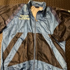 RARE 1990s UMBRO TRAINING JACKET FULL ZIP HOODED SOCCER MED MEN BLUE Soccer