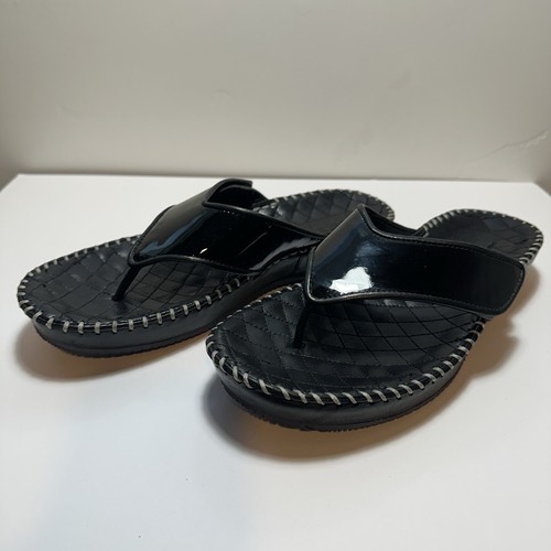 New Robert Zur Women’s Sandals Size 9 Black Leather Luxury Flip-flops Adjustable - Picture 9 of 12