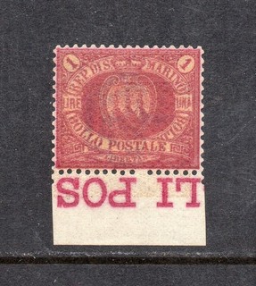 1892 SAN MARINO ITALY SA#20 1 LIRE MINT SHEET BORDER $2400.00 GREAT RARITY WOW