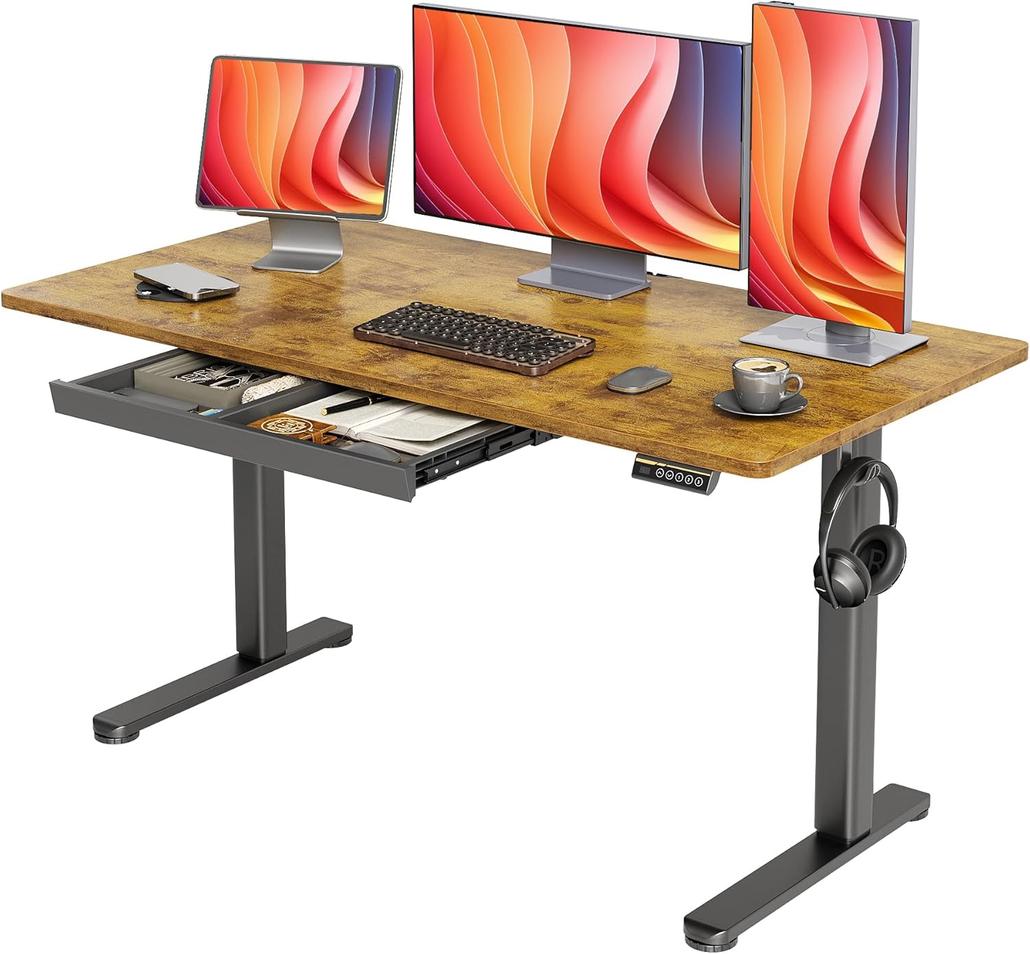 Standing Desk with Drawers, Electric Adjustable Height 55 X 24 Inch Stand up Des-image