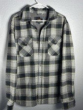 Lee Men  s Button Down Flannel Jacket Size Large Regular Fit Plaid Green/Black