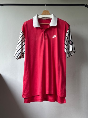 Vintage 90's Nike Supreme Court Striped Sleeves Red Polo Shirt Size L Men's Rare