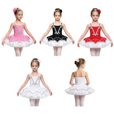 Kids Girls Rhinestone Braid Dress Tutu Performance Sleeveless Dance Straps With
