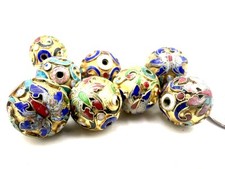 8 Pcs Vintage 14mm Round Cloisonn  Beads Gold Lotus Flower Jewelry Making Lot