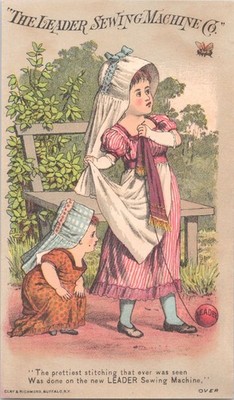 The Leader Sewing Machine Co - Girl Red-Striped Dress - Victorian Trade Card