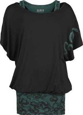 Black Premium by EMP Damen schwarz-grünes T-Shirt mit Schlangen