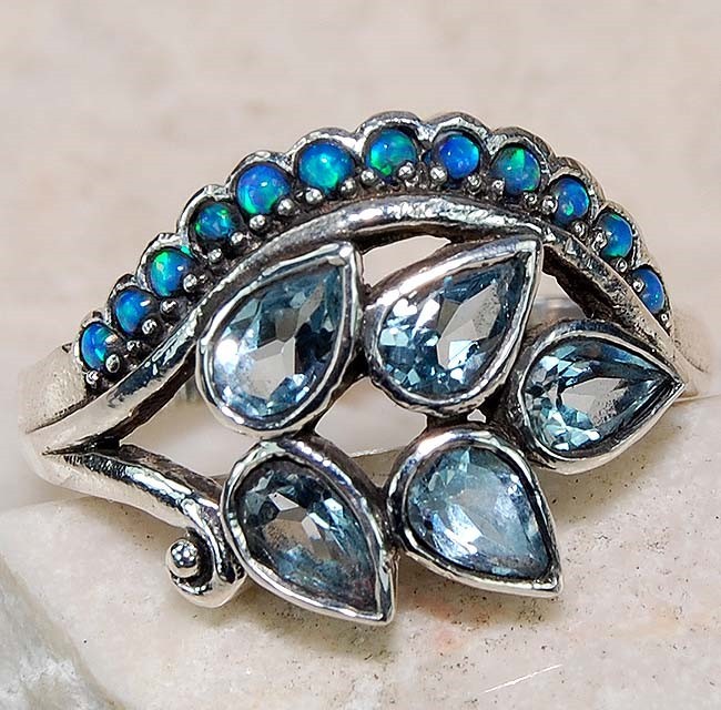 1CT Aquamarine 925 Sterling Silver Victorian Style Ring Sz 6 F5-2