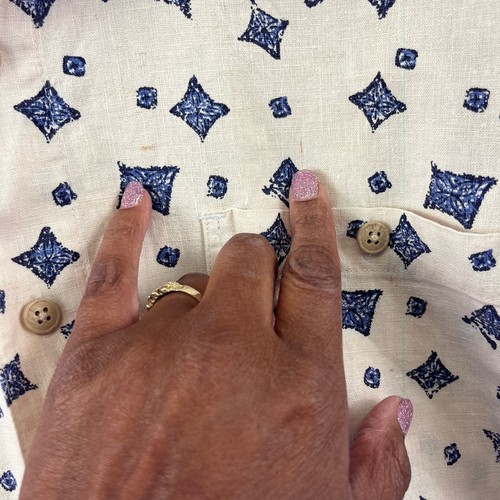 Cambridge Classics Linen Blend Shirt Mens Large VTG Cream Blue Vacation Hawaiian - Picture 4 of 15