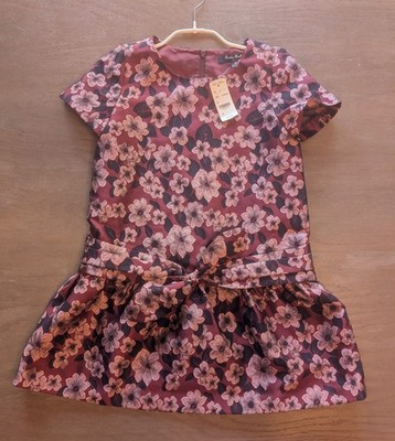 $89 NWT Brooks Brothers Girls Holiday Floral Jacquard Dress Bow Detail Size 10