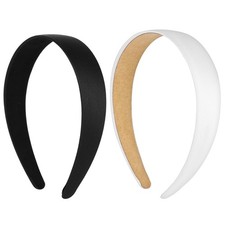 Satin Headbands 2 Pieces 1 Inch Wide Hard Band Non Slip Solid Plain DIY Hair