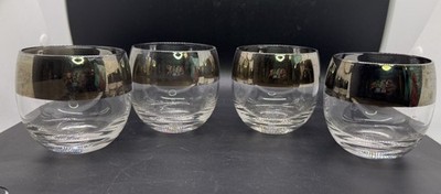 Dorothy Thorpe Style MCM 4'' Roly Poly Silver Rim Band Glasses Set Of 4