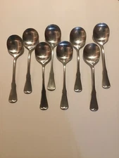 Vtg Oneida Community Stainless Satin Patrick Henry 8 -Round Soup/Gumbo Spoons