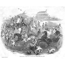 EPSOM Horse Races, Leaving the Course on Derby Day - Antique Print 1845