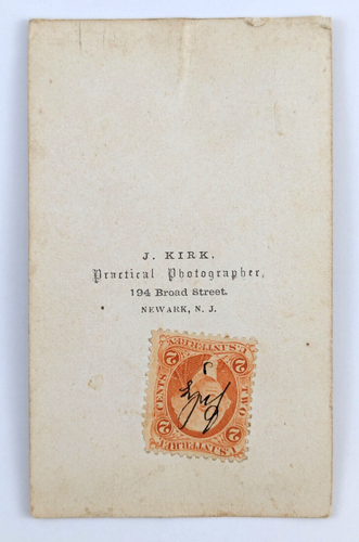 1860s CDV Standing Handsome Man Newark New Jersey Tax Revenue Stamp - Picture 3 of 4
