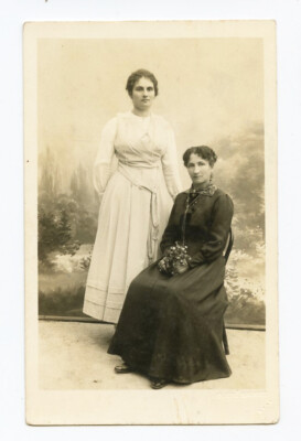 c 1910 Two Young Ladies SIMPLE DRESS Fashion Privately Issued photo postcard