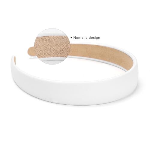 WantGor 1 Inch PU Leather Headband, Wide Padded Hairband Fashion Hair White - Bild 6 von 7