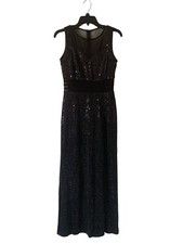 En Focus Studio dress black silver mirror sequins prom evening Dress SIZE 6