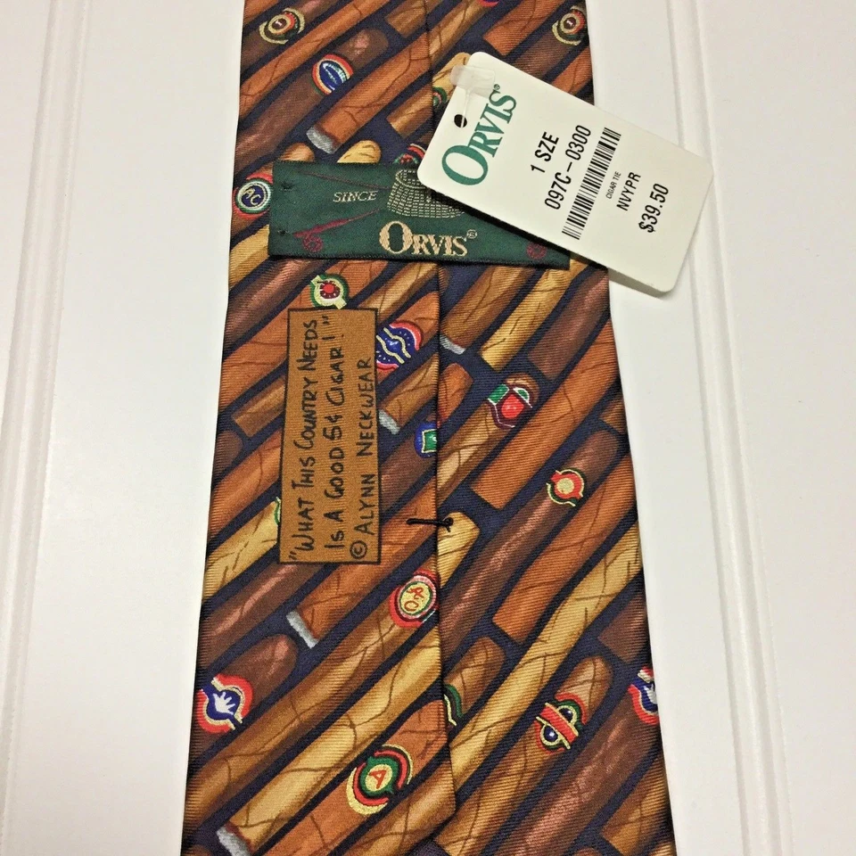 Corbata de seda Orvis para hombre con corbata de cigarros multicolor ¡única! Novedad Nuevo con Etiquetas Foto 3 de 4