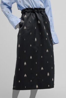 A.L.C. Women's Black Alexia Jewel-Embellished Satin Midi Skirt Sz 4