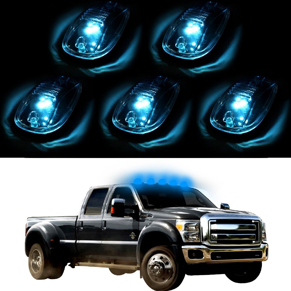 5pcs Smoke Cab Marker Running Lights with 5 Blue LEDs & Wiring Kit for Pickup Trucks