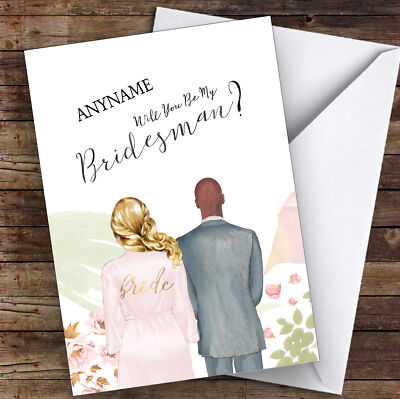 Personalisierte Karte blonde halbe Haare Glatze schwarz Will You Be My Bridesman